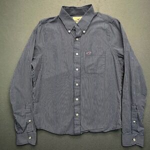 Hollister California Button Down Shirt Navy White Stripe Long Sleeve Mens Size L